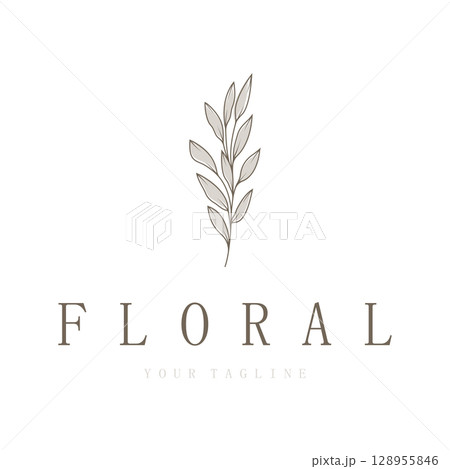 Elegant floral and leaf frame. Delicate botanical vector illustration for labels, spas, corporate identity, and wedding invitations 128955846