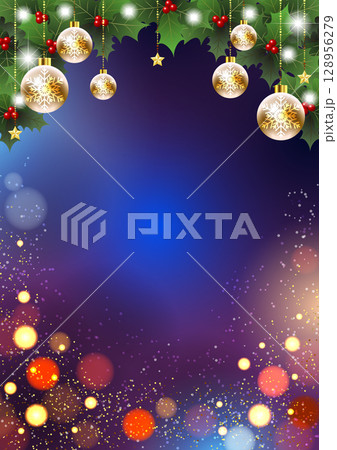 クリスマス背景、縦、柊、イルミネーション、かわいい、イラスト 128956279