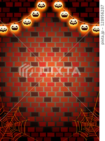 ハロウィン背景、煉瓦、ちょうちん、縦、イラスト、かわいい 128956287