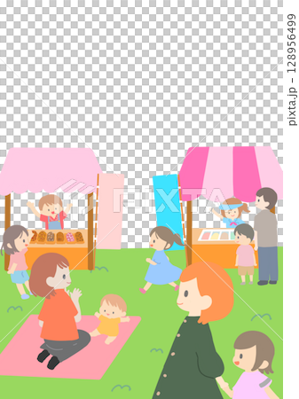 マルシェでピクニックを楽しむ家族 128956499