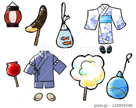 夏祭りのイラストセット 128956580