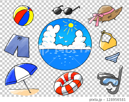 Summer sea icon set 128956581