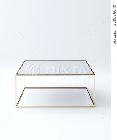 Large, square table with a gold frame sits on a white background 128956640