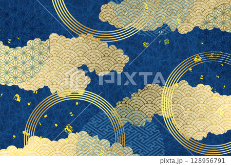 雲　和柄　年賀状　背景 128956791