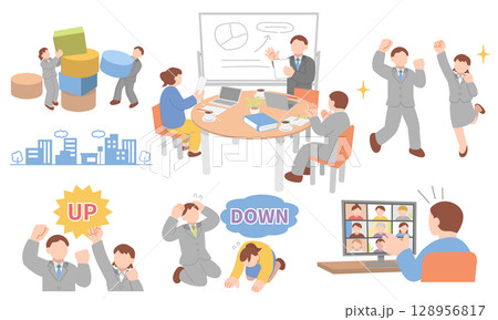 プロジェクトに挑む会社員ビジネスイラストセット 128956817