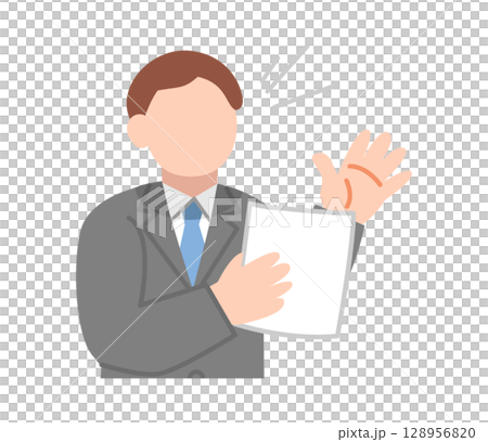 一位西裝革履的男士正在查看文件並解釋 128956820