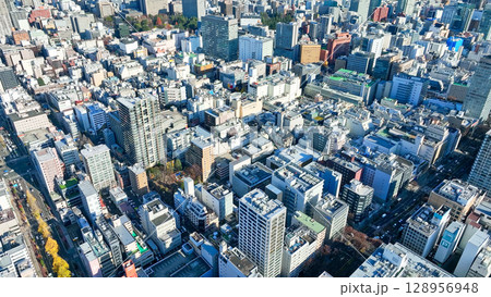 現代都市のドローン空撮 128956948