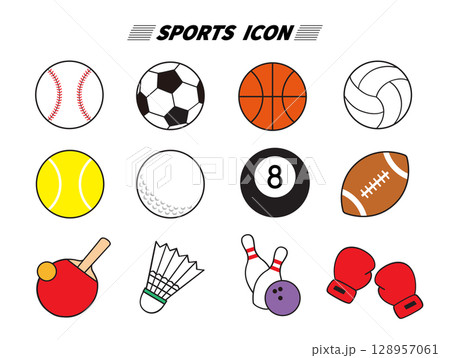 スポーツのボールと道具のアイコン集|背景透過イラスト スポーツのボールと道具のアイコン集|背景透過イラスト 128957061