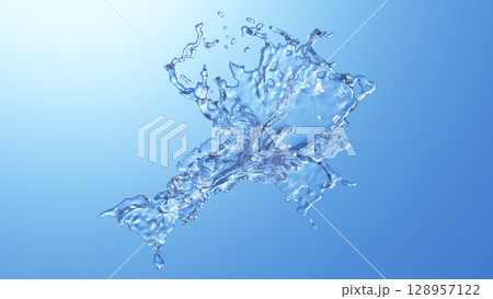 青色背景に水しぶきの背景素材。3D画像。（横長） 128957122