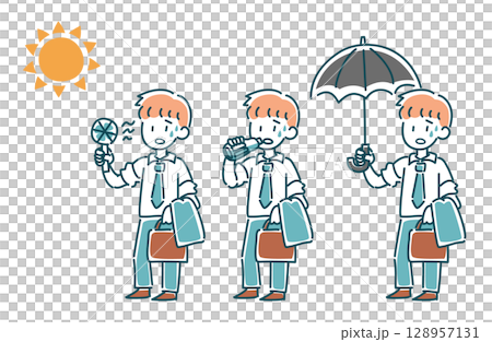 炎熱天氣下商人的向量插圖集 128957131