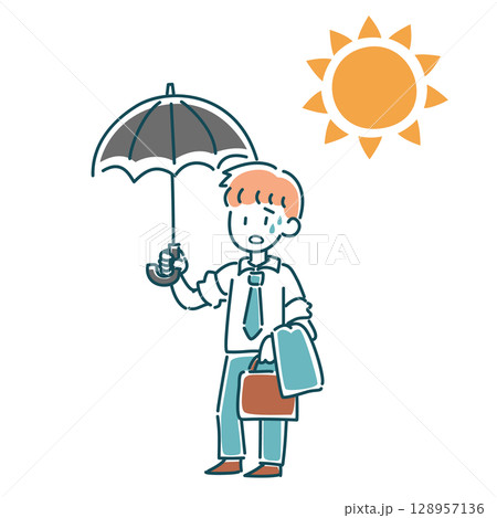 日傘をさすビジネスマンのベクターイラスト 128957136