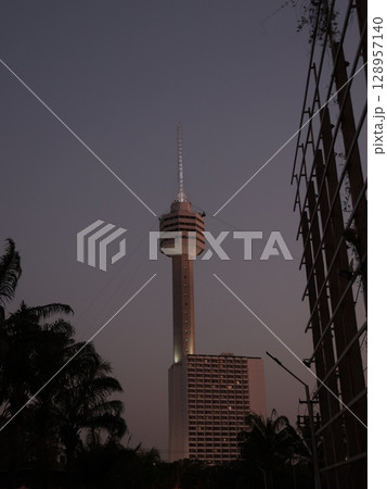 The Iconic Tower at Dusk Features an Urban Backdrop That Captivates All Who See It 128957140