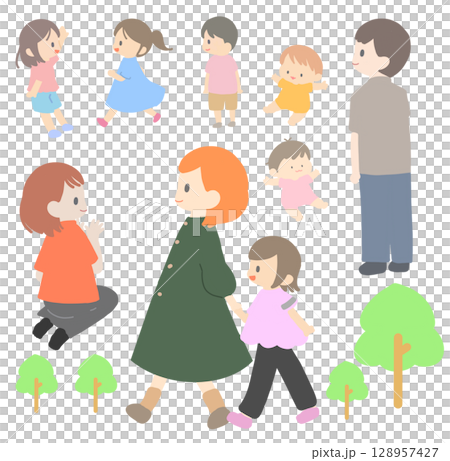 各家庭在鎮上散步 128957427