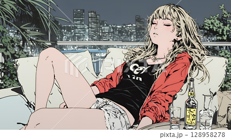 家で一人で酒を飲んで酔いつぶれた女性