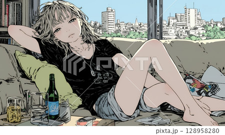 家で一人で酒を飲んで酔いつぶれた女性