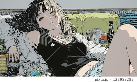 家で一人で酒を飲んで酔いつぶれた女性