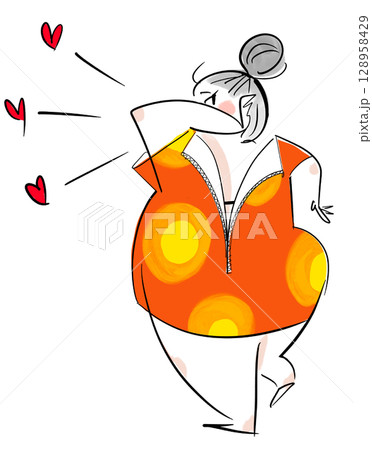 ふくよかな女性のイラスト ふくよかな女性のイラスト 128958429