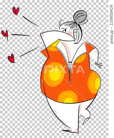 ふくよかな女性のイラスト ふくよかな女性のイラスト 128958429