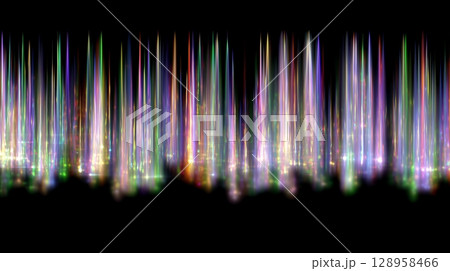 ホログラフィックの虹色縦ライン光の滝背景　キラキラ抽象素材 128958466