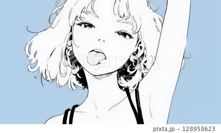 舌を出して陽気におどけている若い女性（シンプルな色使い）