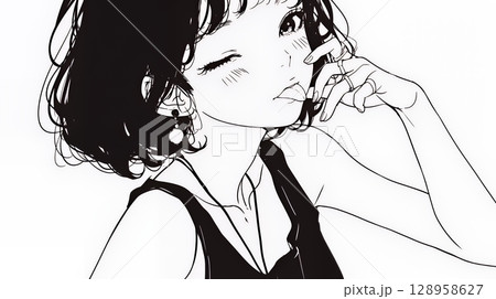 舌を出して陽気におどけている若い女性（シンプルな色使い）