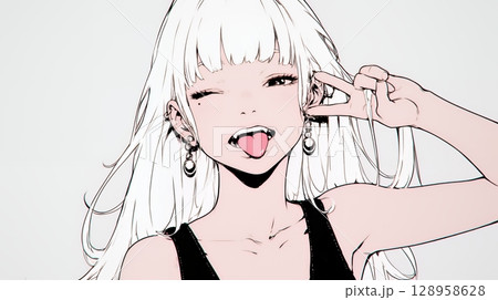 舌を出して陽気におどけている若い女性（シンプルな色使い）