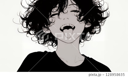 舌を出して陽気におどけている若い女性（シンプルな色使い）
