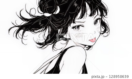 舌を出して陽気におどけている若い女性（シンプルな色使い）