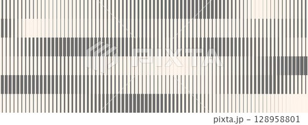 Grey and beige striped halftone gradient texture. Fading line gradation background. Repeating strip pattern backdrop. Parallel lines wallpaper. Vector halfton patern overlay. Doppler effect concept 128958801
