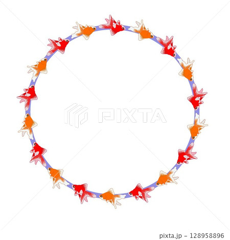 金魚の円形飾り枠イラスト 128958896
