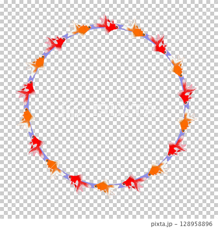 金魚の円形飾り枠イラスト 128958896