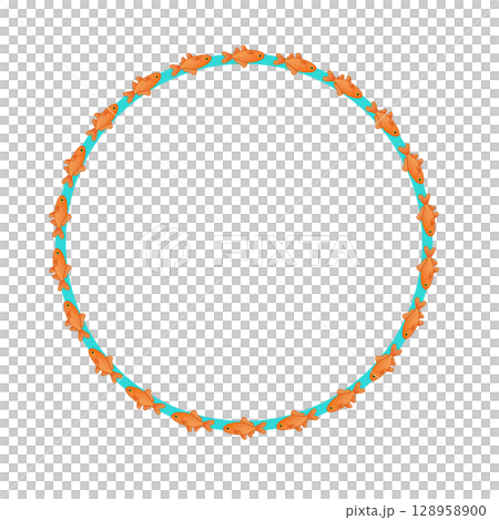 金魚の円形飾り枠イラスト 128958900