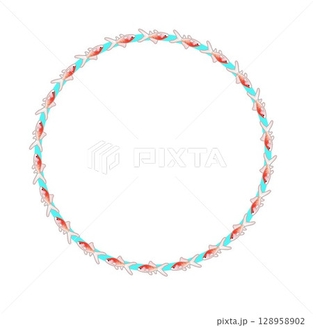 金魚の円形飾り枠イラスト 128958902