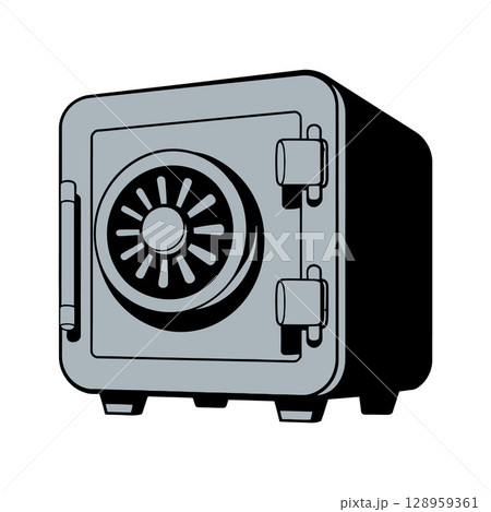 Cartoon Gray Safe with Circular Combination Lock 128959361