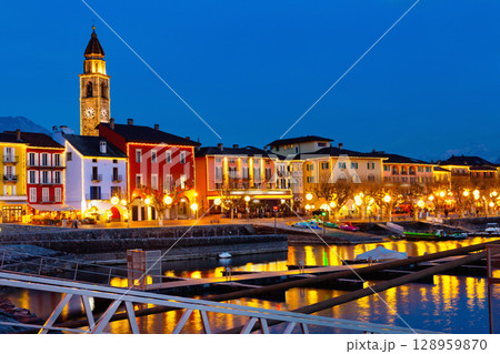 Evening view of Ascona old center, Switzerland 128959870