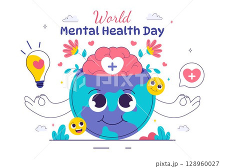 Mental Health Vector Illustration Featuring a Brain and Flowers, Symbolizing Enjoying Life, Solving Mental Problems, and Thinking Positively Mental Health Vector Illustration Featuring a Brain and Flowers, Symbolizing Enjoying Life, Solving Mental Problems, and Thinking Positively 128960027