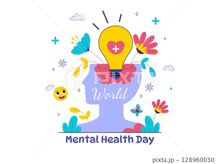 Mental Health Vector Illustration Featuring a Brain and Flowers, Symbolizing Enjoying Life, Solving Mental Problems, and Thinking Positively Mental Health Vector Illustration Featuring a Brain and Flowers, Symbolizing Enjoying Life, Solving Mental Problems, and Thinking Positively 128960030