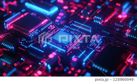 Circuit board hardware with connection light dot and line computer security integration technology 128960049