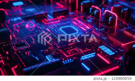 Circuit board hardware with connection light dot and line computer security integration technology 128960050