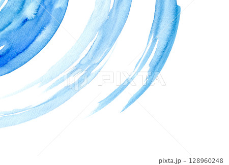 水彩で描いた、ラフな青色の水彩テクスチャ。波の素材 128960248