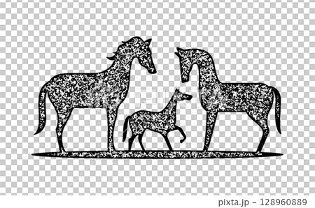 A stamp-style design of a mother and baby horse, perfect for New Year's cards A stamp-style design of a mother and baby horse, perfect for New Year's cards 128960889