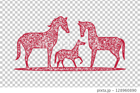 Parent and child horse stamp material for New Year's card design 128960890