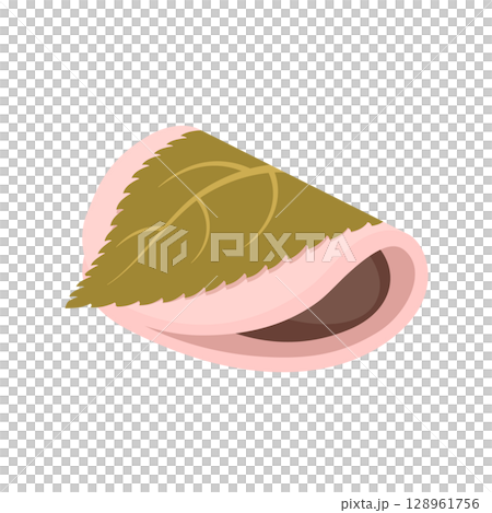桜餅（関東風）- フラットアイソメトリックイラスト 128961756