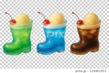 靴形玻璃杯裝三件式奶油蘇打水 128961953