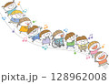 五線譜の上を多様な子どもたちが笑顔で行進するイラスト｜音楽でつながるインクルーシブな世界 128962008