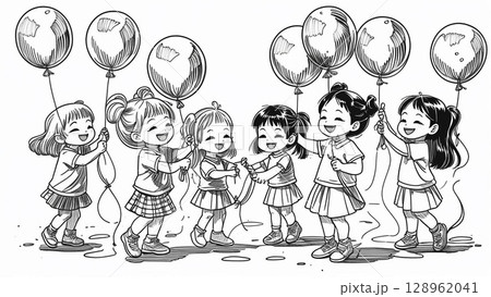 風船を持つ子供たち 128962041