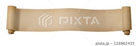 巻物状に丸められた、退色した古い紙のテクスチャー 巻物状に丸められた、退色した古い紙のテクスチャー 128962435