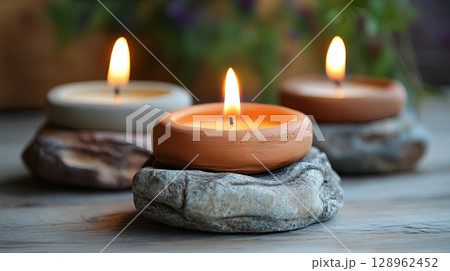 Creating unique candle holders from clay or stones for a natural look. . Creating unique candle holders from clay or stones for a natural look. . 128962452