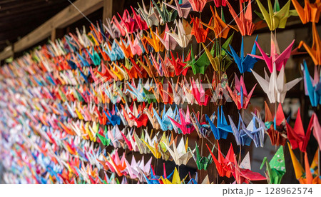 日本　折り鶴　生成AI　背景 128962574