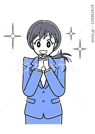 星目で期待の表情をするスーツのOLさん(上半身・シンプル) 星目で期待の表情をするスーツのOLさん(上半身・シンプル) 128962624